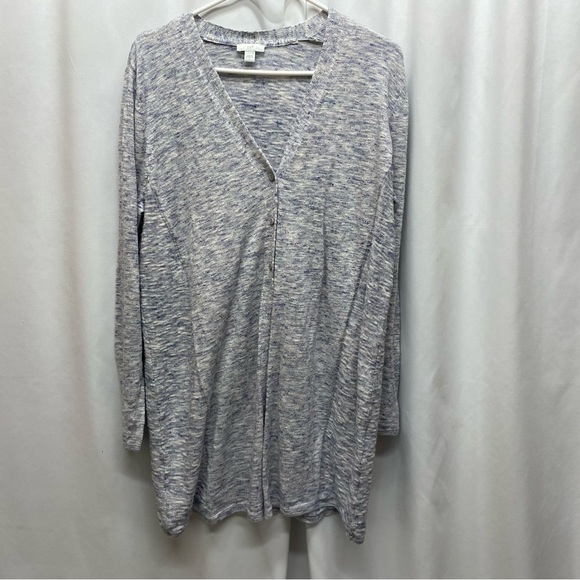 J. Jill cardigan button size large blue linen v-neck academia preppy - Picture 1 of 8